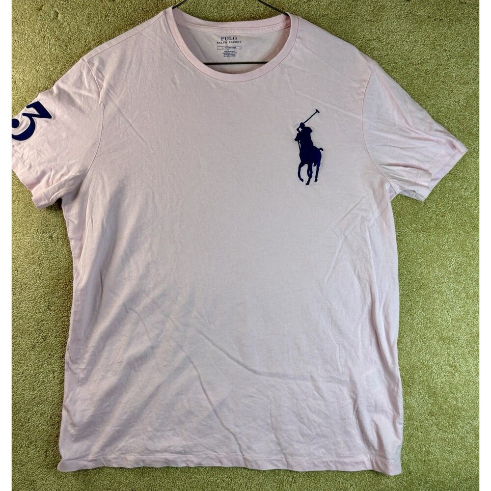 Polo Ralph Lauren T-Shirt Mens L Large Pink Big Pony Logo Short Sleeve Cotton
